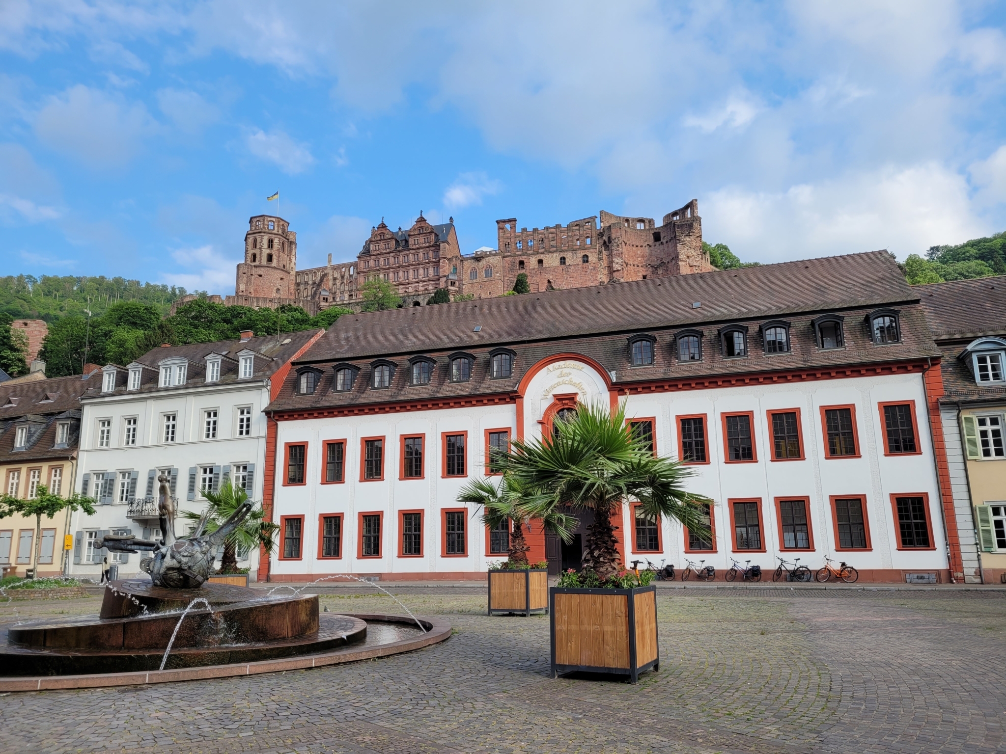 Aufnahme des Stadtplatzes mit der Burg im Hintergrund  (vergrößerte Ansicht in der Galerie)