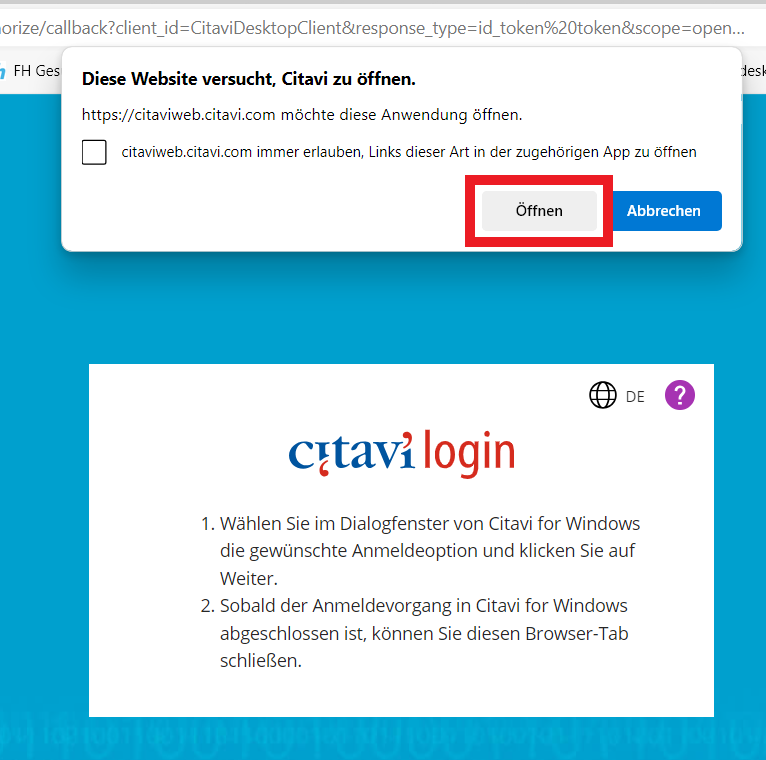 Bild mit Anleitung zur Weiterleitung zu Citavi Bild mit Anleitung zur Weiterleitung zu Citavi