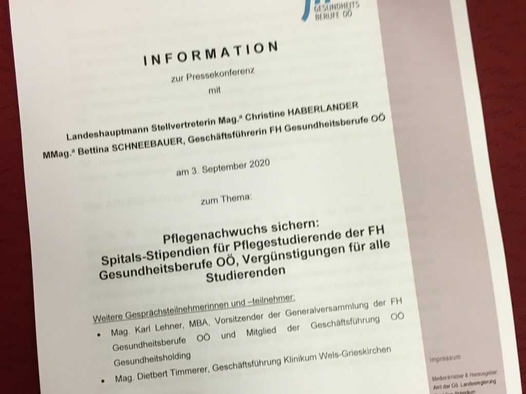 Pressekonferenz Spitals Stipendien für Pflegestudierende September 2020 Unterlage zur Pressekonferenz Spitals Stipendien für Pflegestudierende 