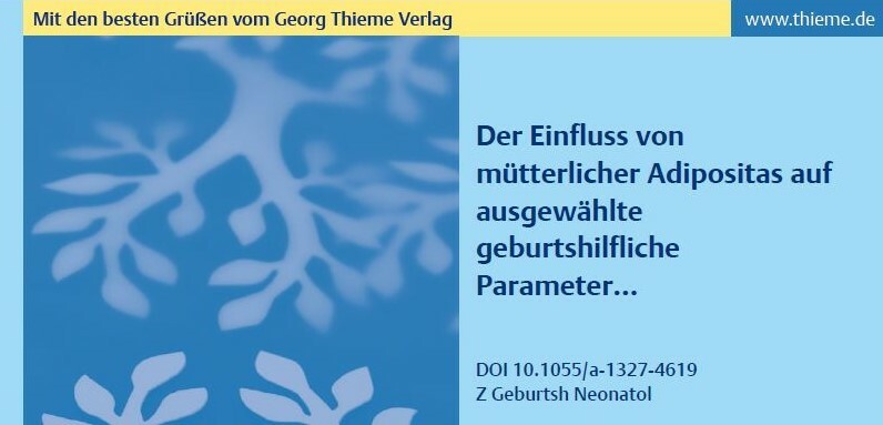 Titelblatt der im Thieme Verlag publizierten Arbeit "Der Einfluss von mütterlicher Adipositas auf geburtshilfliche Parameter ..." 