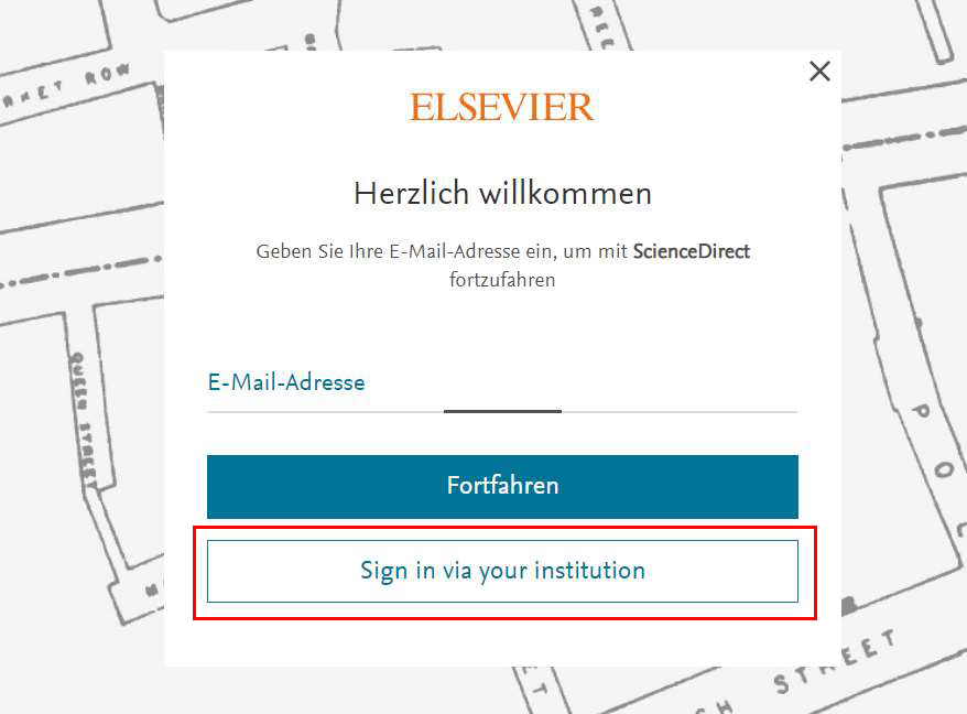 Shibboleth Elsevier "sign in via your institution" Fenster Shibboleth Elsevier "sign in via your institution" Fenster 