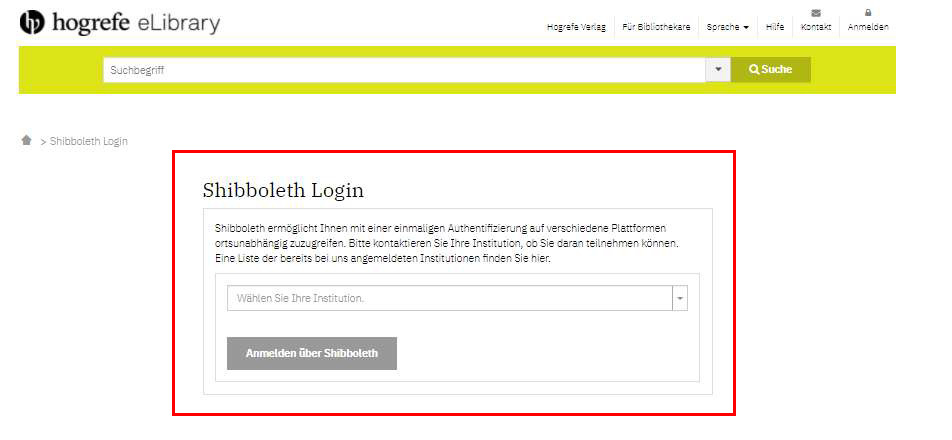 Shibboleth Hogrefe eLibrary Institutionsauswahl Detail Fenster Shibboleth Hogrefe eLibrary Institutionsauswahl Detail Fenster 