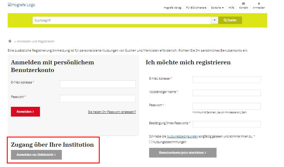 Shibboleth Hogrefe eLibrary Institutionsauswahl Fenster Shibboleth Hogrefe eLibrary Institutionsauswahl Fenster 