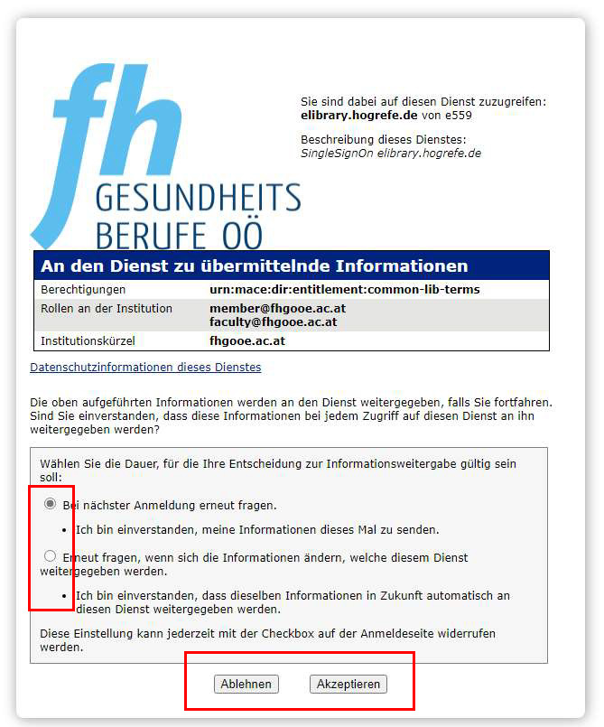 Shibboleth Hogrefe eLibrary zu uebermittelnde Daten Fenster Shibboleth Hogrefe eLibrary zu uebermittelnde Daten Fenster 