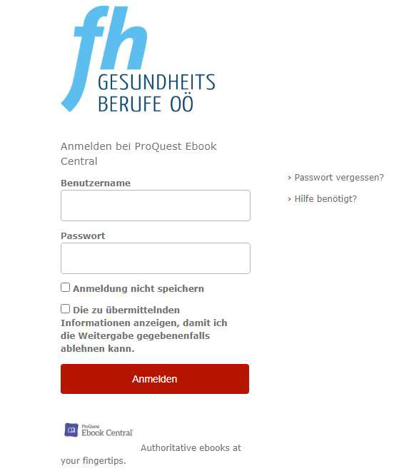 Shibboleth Proquest FH Login Fenster Shibboleth Proquest FH Login Fenster