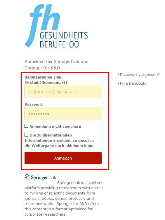 Shibboleth SpringerLink FH Gesundheitsberufe OOE Login Fenster Shibboleth SpringerLink FH Gesundheitsberufe OOE Login Fenster 