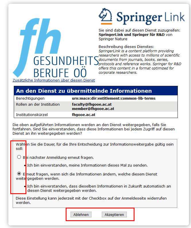 Shibboleth SpringerLink "zu übermittelnde Daten" Fenster Shibboleth SpringerLink "zu übermittelnde Daten" Fenster 