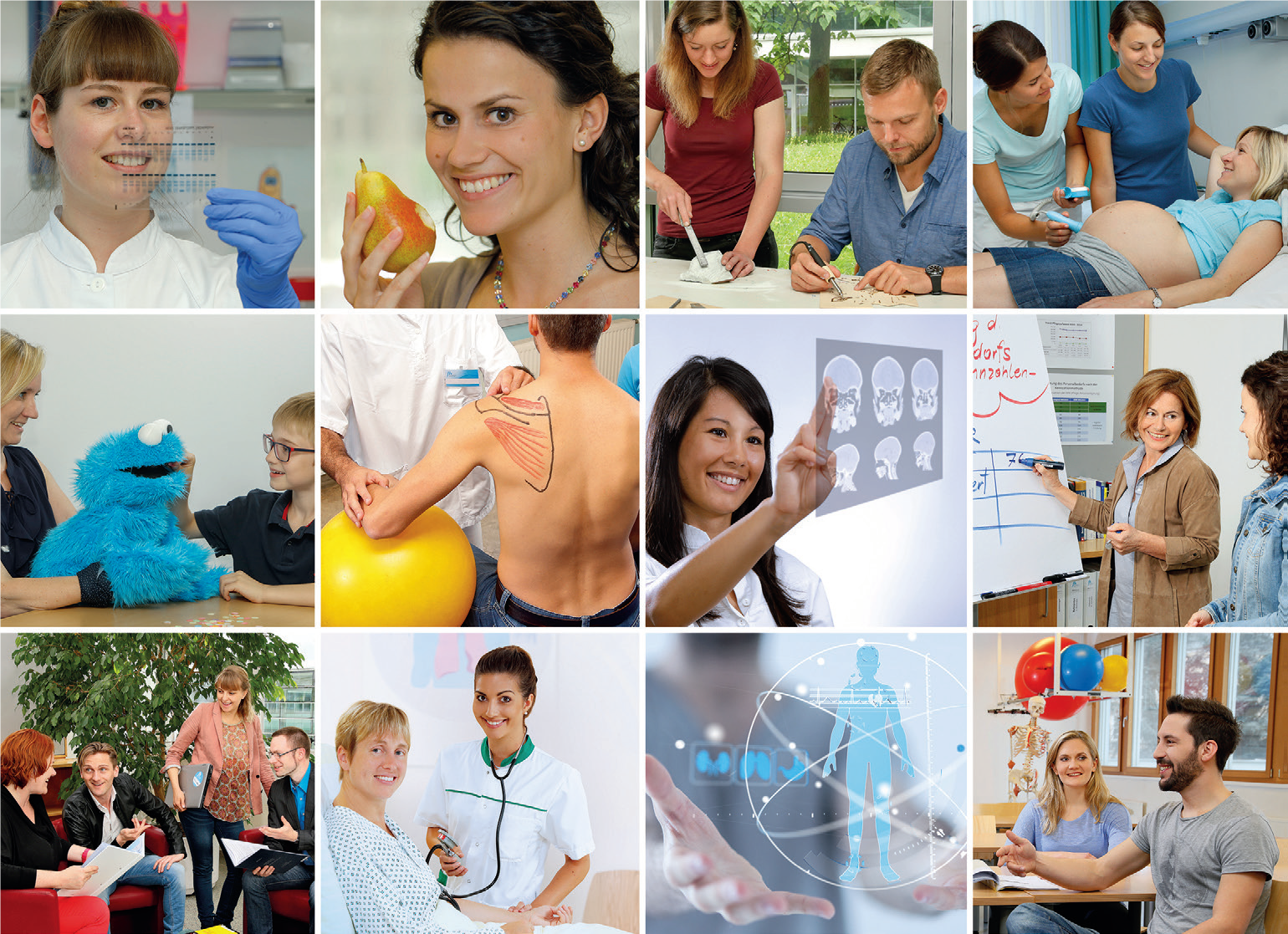 Collage aus Bildern zu den Studienprogrammen der FH Gesundheitsberufe OÖ (Fotocredit: FH Gesundheitsberufe OÖ) 