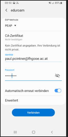 eduroam Screenshot Android Benutzerdateneingabe eduroam Screenshot Android Benutzerdateneingabe 