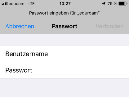 eduroam Screenshot ios Benutzerdateneingabe eduroam Screenshot ios Benutzerdateneingabe 