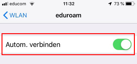 eduroam Screenshot ios automatische Verbindung 