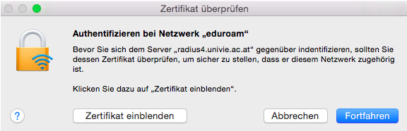 eduroam Screenshot macos Zertifikatsüberprüfung 