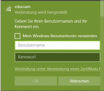 eduroam Screenshot Windows 10 Benutzerdateneingabe 