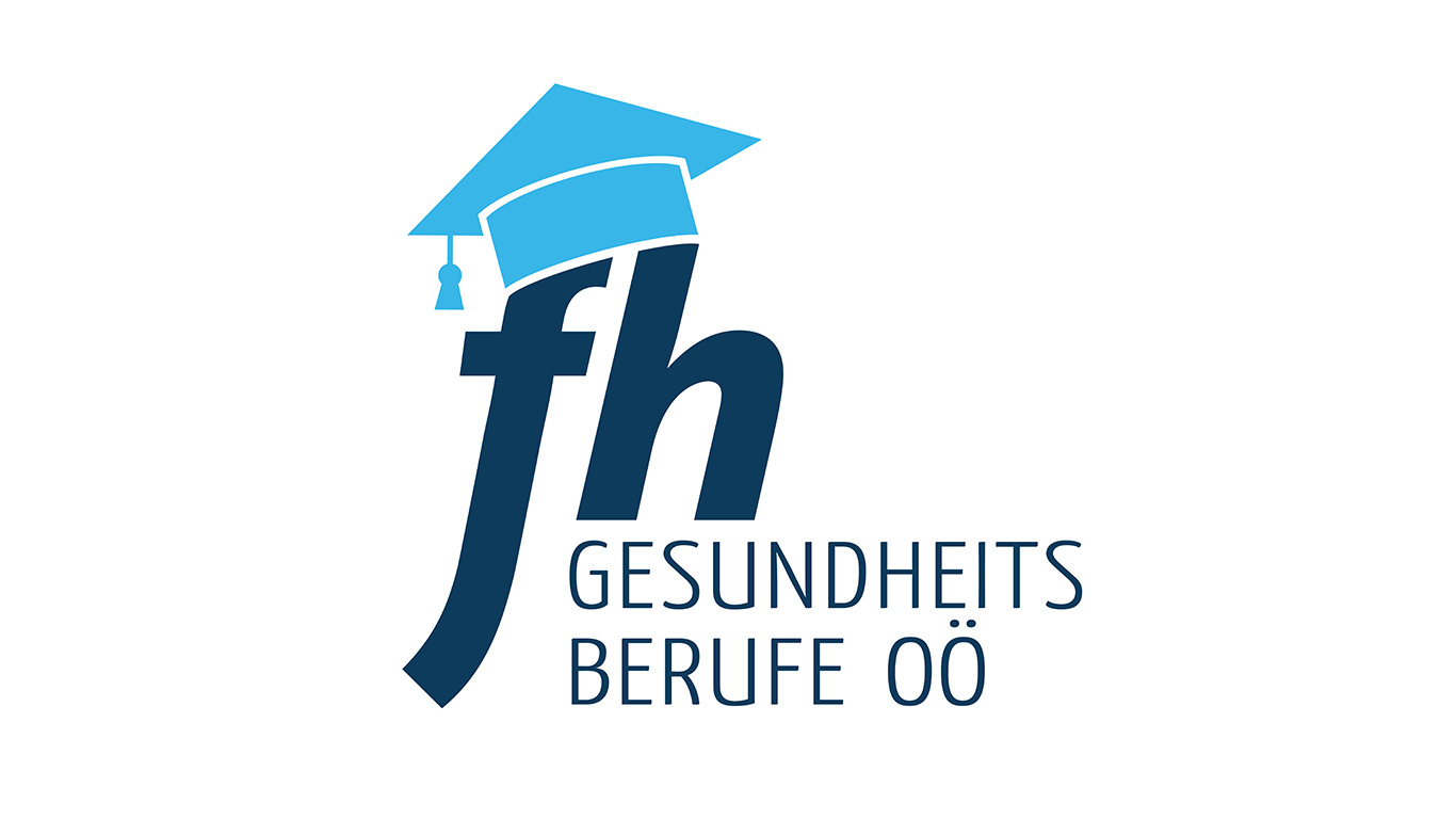 Logo FH Gesundheitsberufe OÖ mit Sponsionshut 